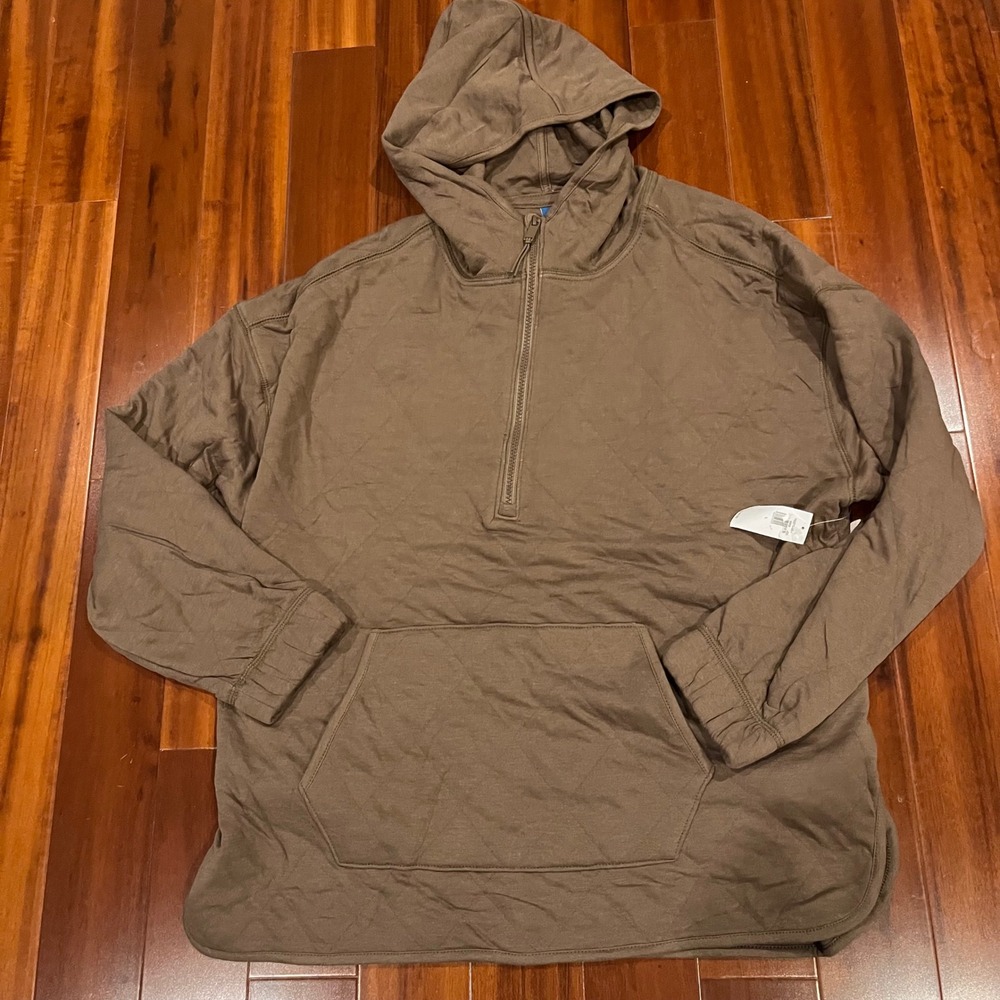 Old Navy Hoodie Sweatshirt Quilted Half Zip Brown Pullover Long Sleeve New Large